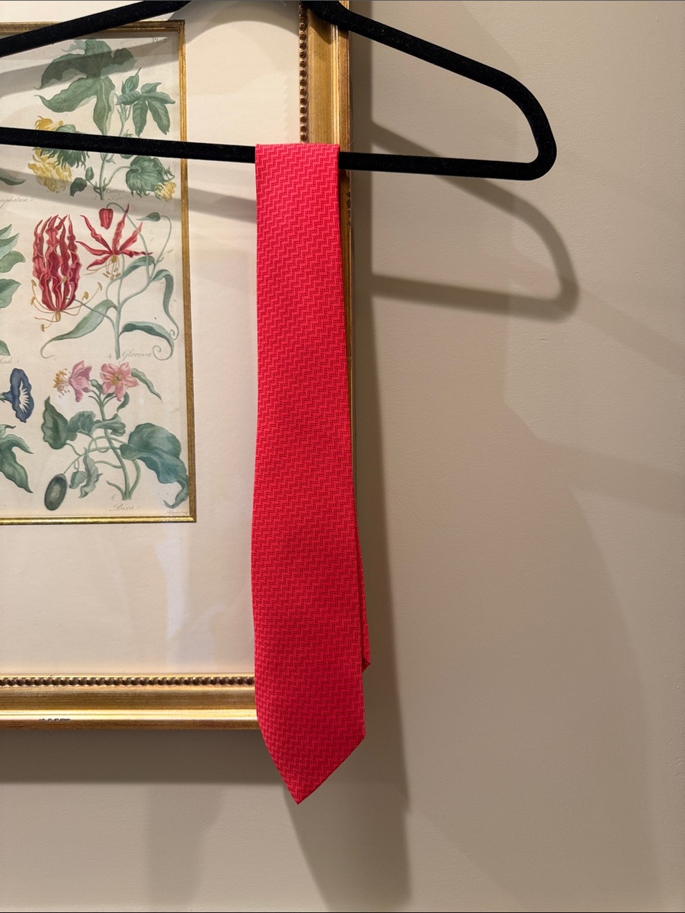 Hermes Bright Red Textured Silk Tie